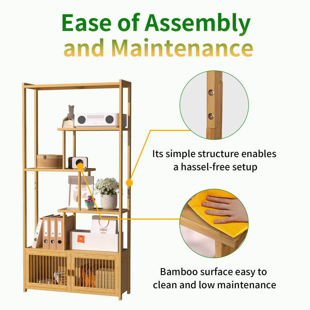 Bamboo Storage Rack Shelving Unit High Low Shelves