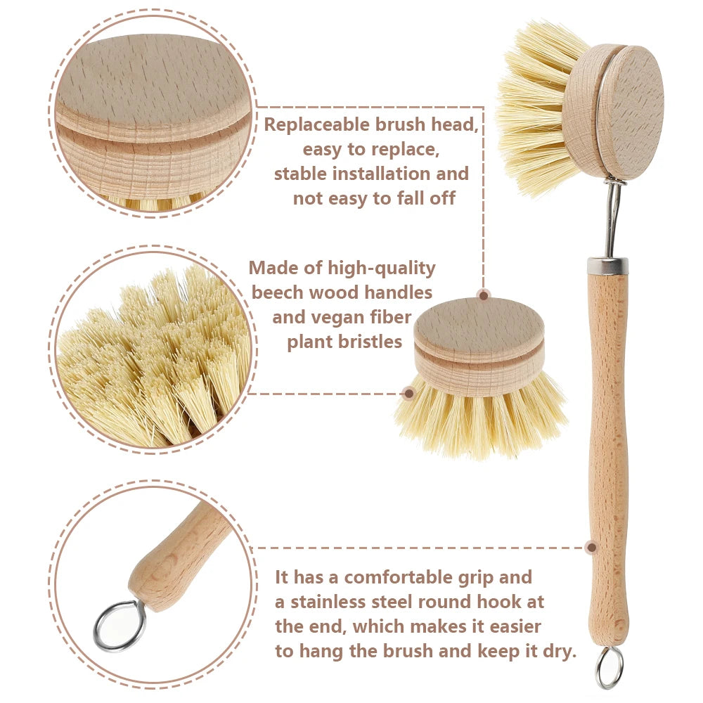 Wooden Dish Brush with Natural Sisal and Coconut Durable Portable Kitchen Cleaning Brush Eco Friendly Zero Waste