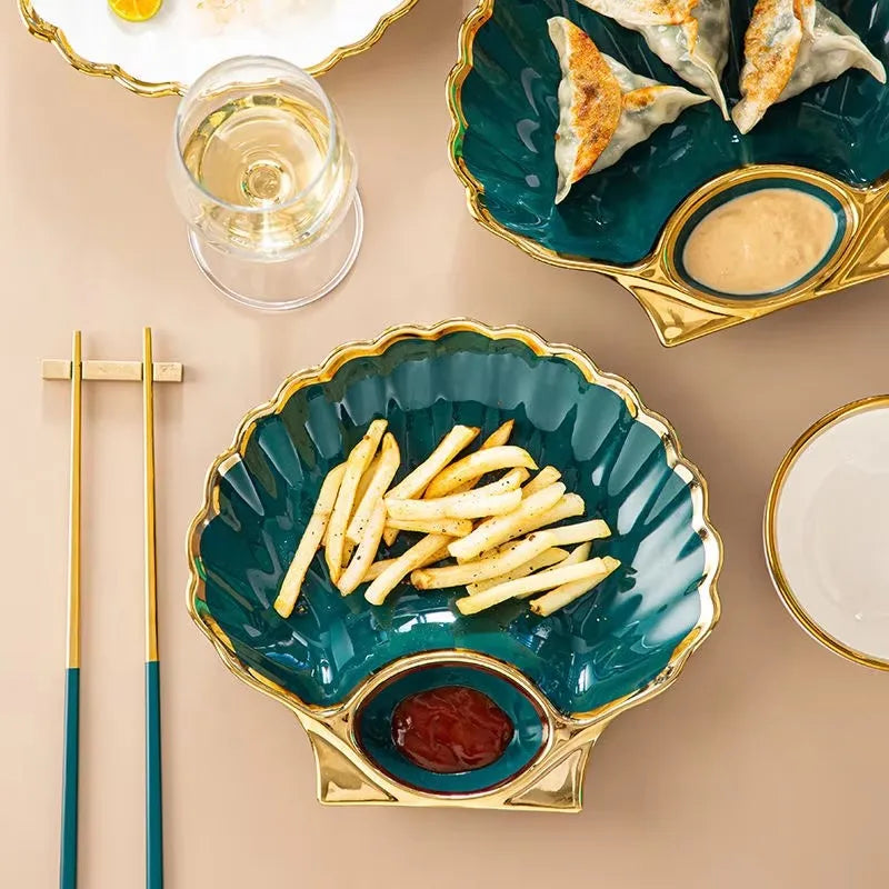 Inch Dark Green Shell Dinner Plate Under-Glazed Ceramic