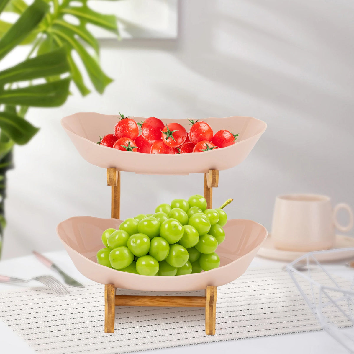 Tier Beige Fruit Bowl Fruit Basket Stand Fruit