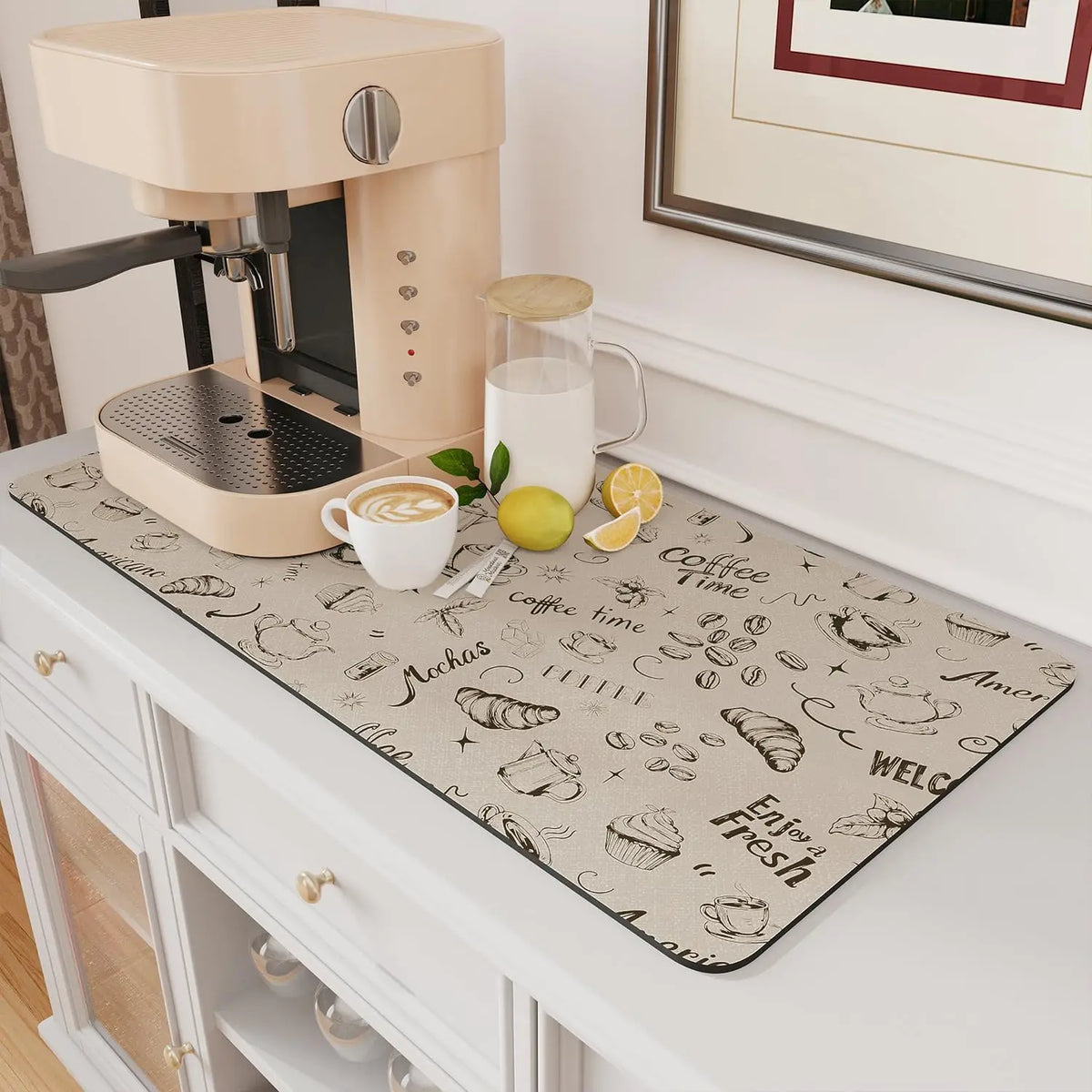 Absorbent Coffee Mat Rubber Backing Hides Stains Dish