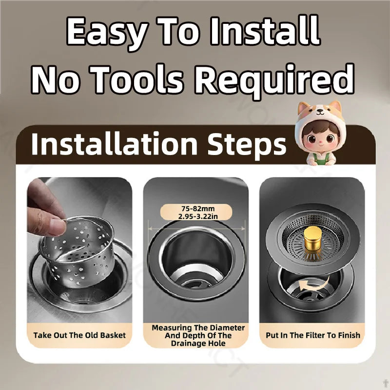 Universal Sink Strainer Stainless Steel Pop-Up Drain Plug