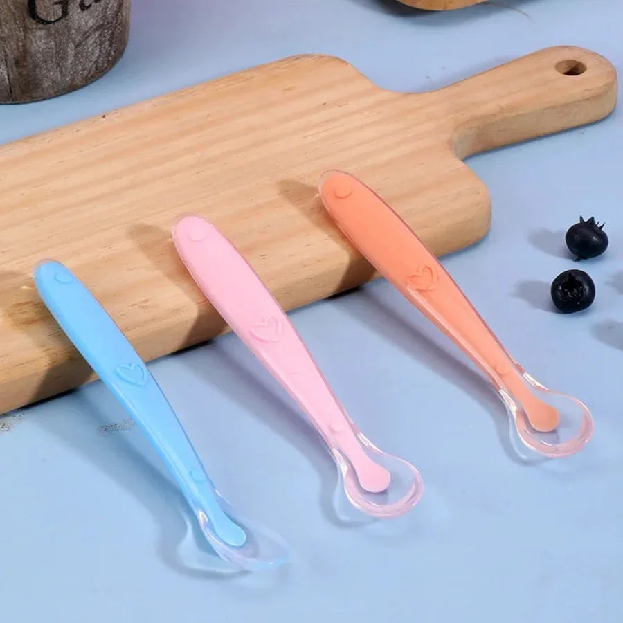Baby Silicone Spoon Learning Spoon Love Pattern Tableware