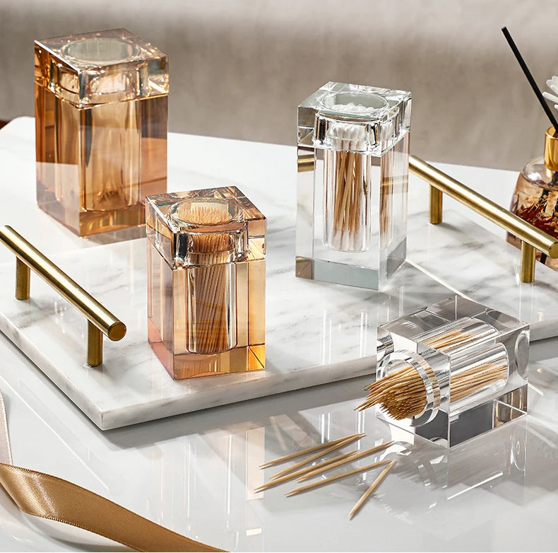 Luxury Crystal Glass Toothpick Box Barrel Dining Table