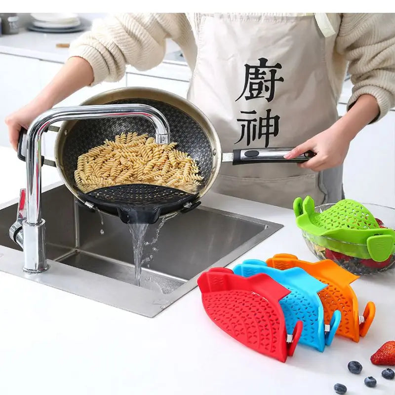 Universal Silicone Clip-On Pan Pot Strainer Anti-Spill Pasta