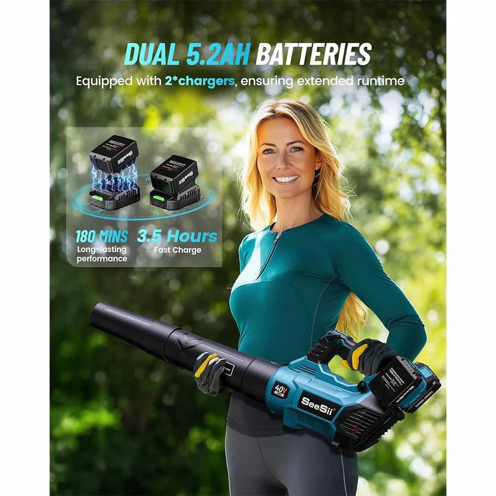 Seesii 650cfm Leaf Blower 40v Brushless Electric Turbo