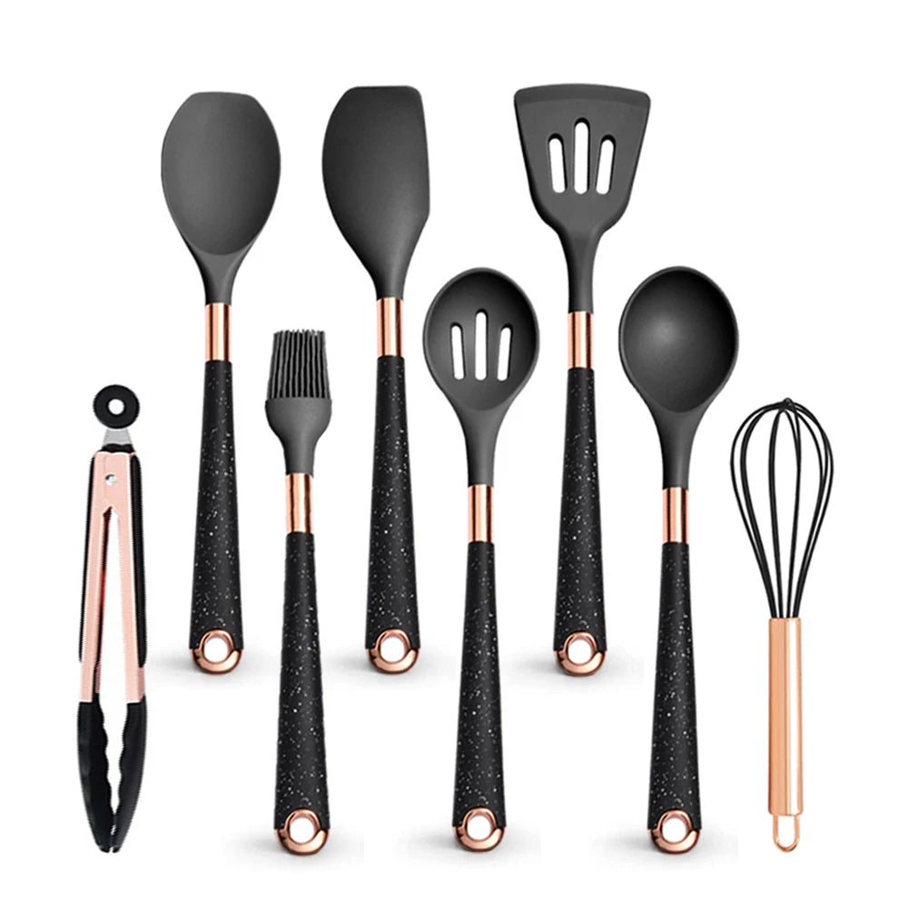 Gold Plated Handle Silicone Cooking Utensils Non-Stick Bpa