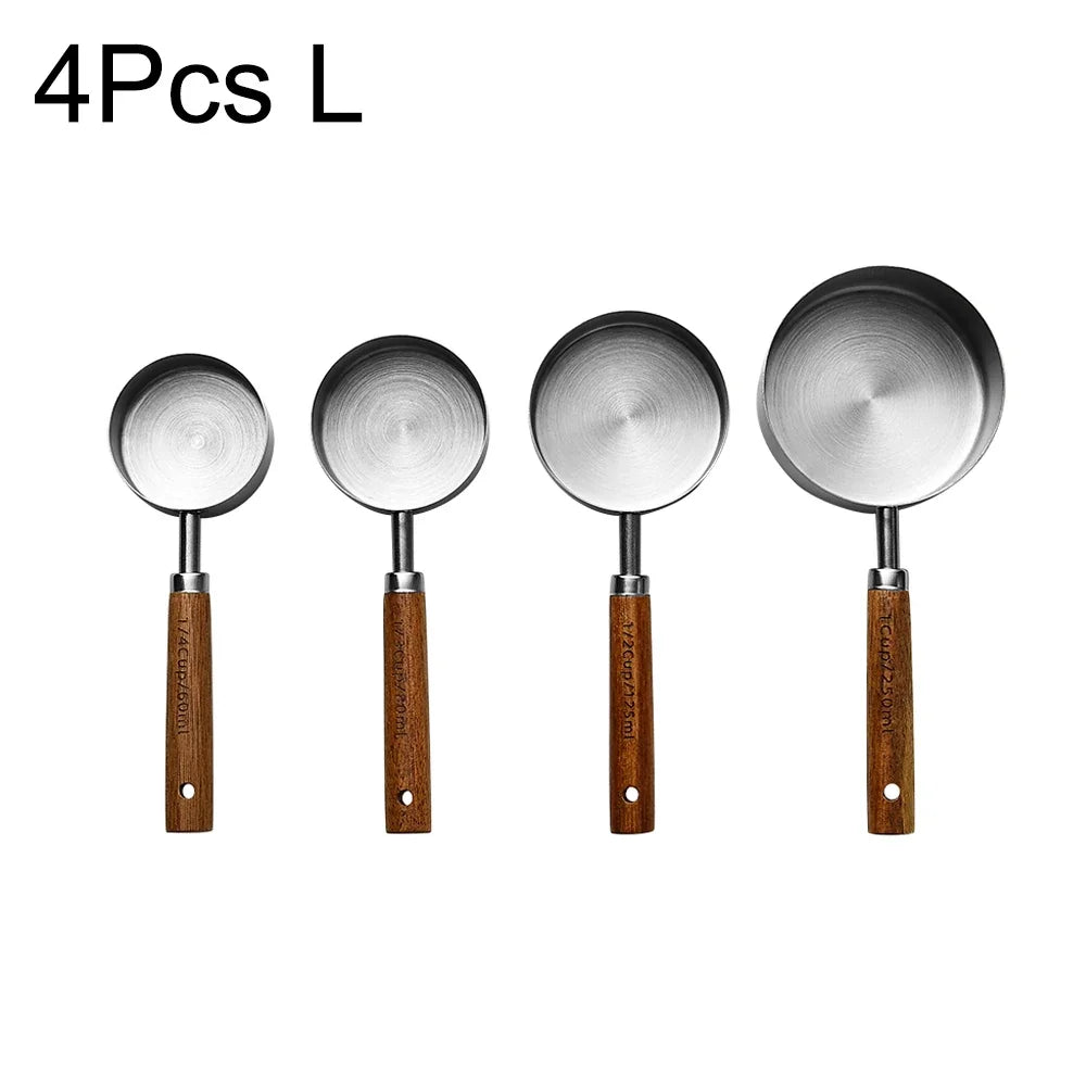 1/4/8pcs Gold Wooden Handle Stainless Steel Measuring Cups