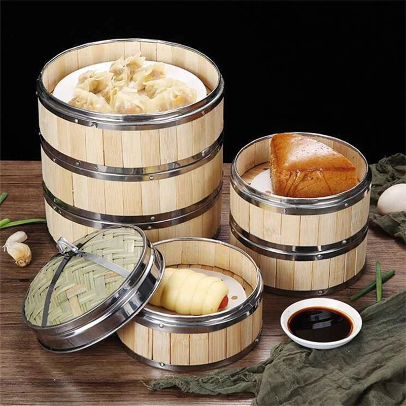 Reusable Round Bamboo Steamer Cover Dumplings Steaming Grid