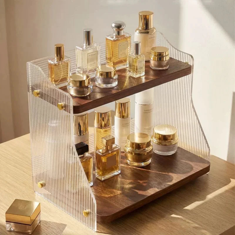 2-Tier Counter Organizer Ribbed Acrylic Wood Spice Rack
