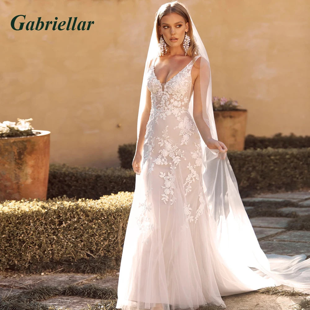 Gabriellar Attractive Wedding Dresses V-Neckline Sleeveless