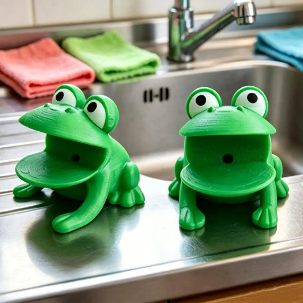 Frog-Shaped Sponge Dishwashing Brush Holder Drainage Holes
