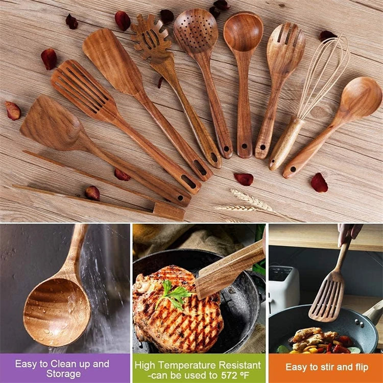 Wooden Utensil Natural Acacia Wood Cooking Utensils Durable