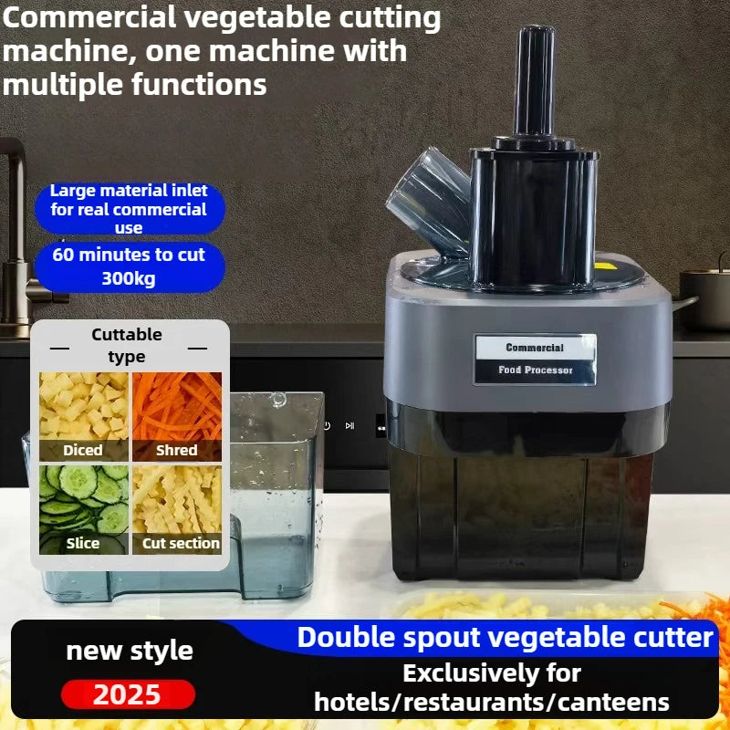 Commercial Double Spout Vegetable Cutter In Dicing Shredding