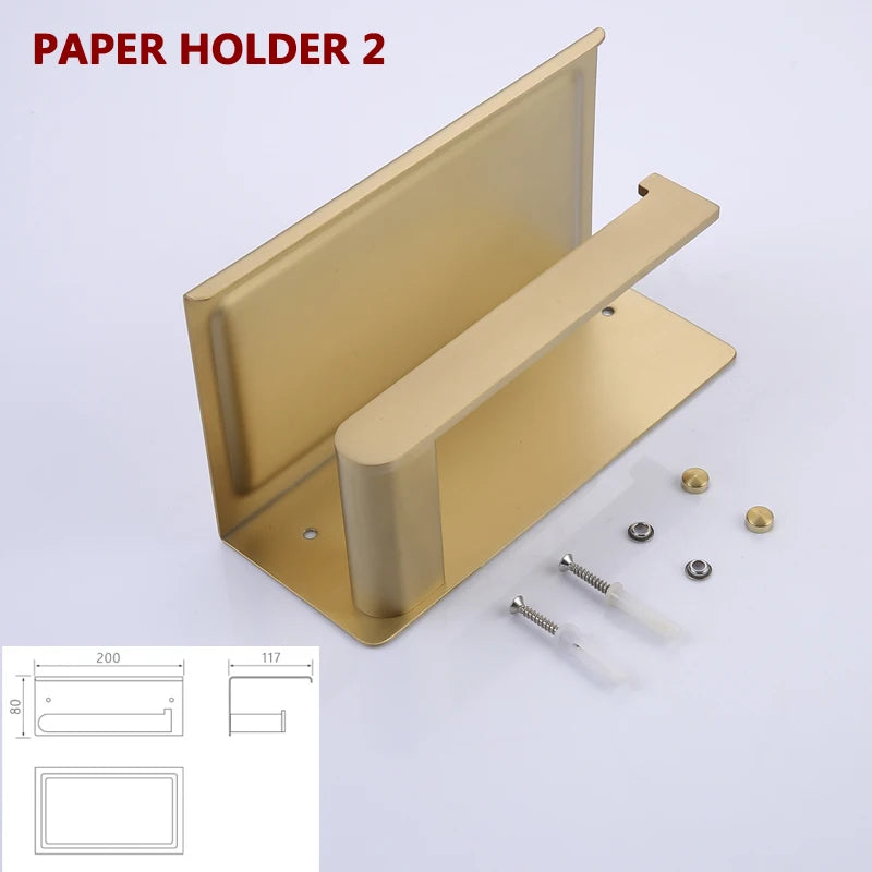 Brushed Gold Towel Ring Holder Bar Rack Brush/Paper