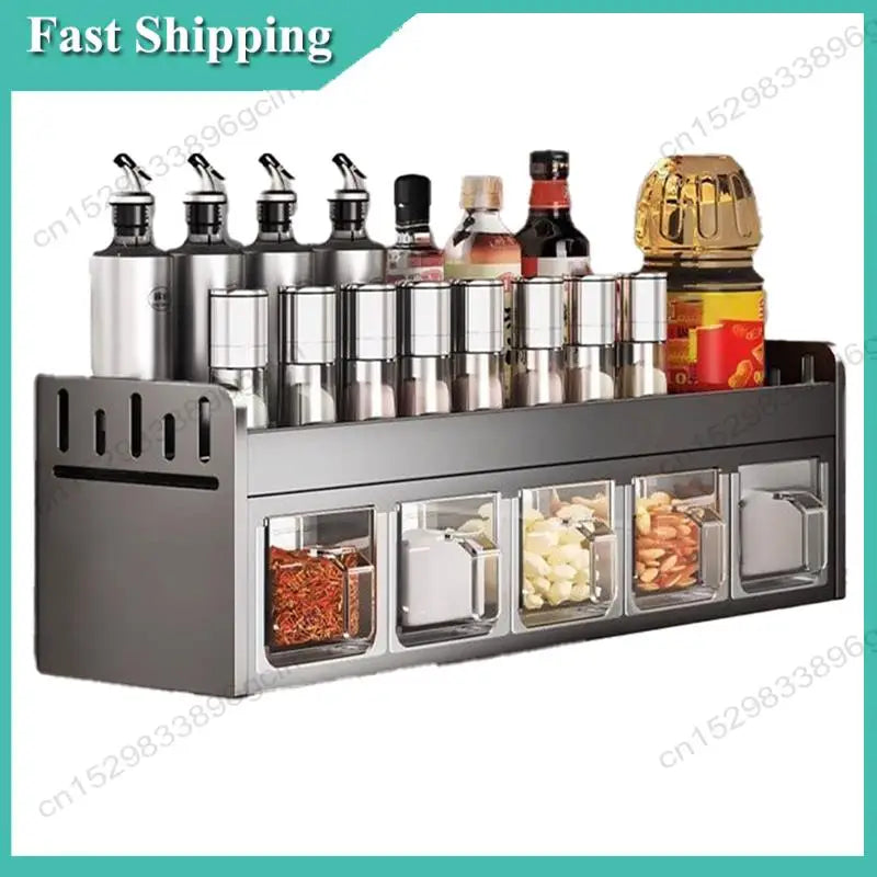 -Babq Wall-Mounted Stainless Steel Spice Rack - Multi-Functional