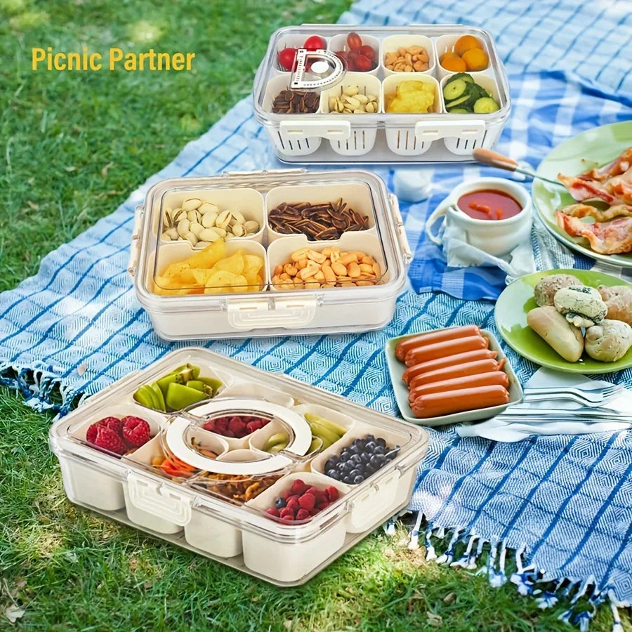 4/8 Compartment Snack Storage Box Lid Travel Charcuterie