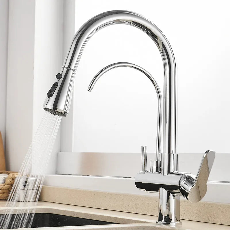 Brushed Gold Pull Out Filter Mixer Faucets Quality