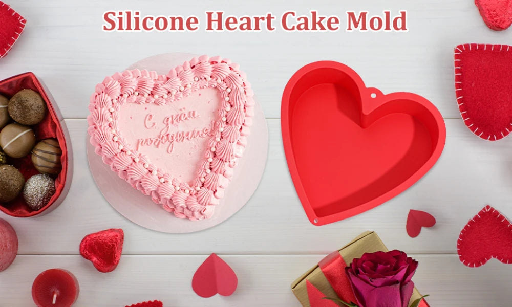 Silicone Heart Shaped Cake Pans Nonstick Reusable Round