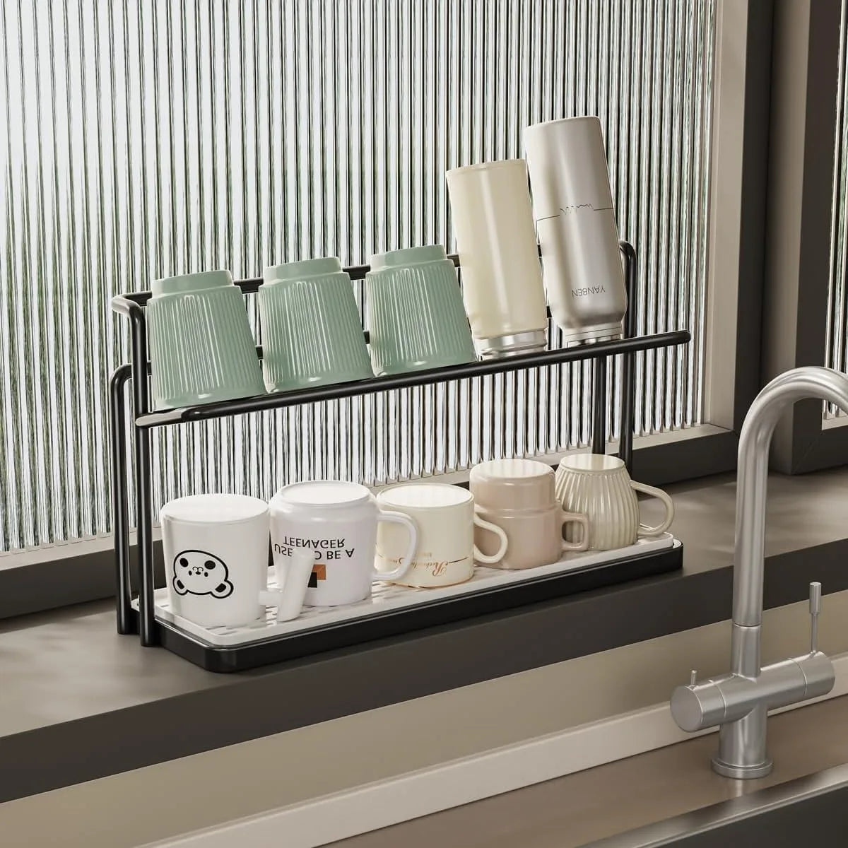 Stainless Steel 2-Tier Bottle Drying Rack Drain Tray