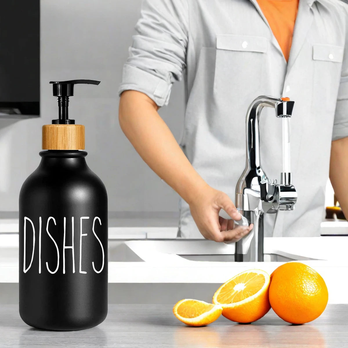 Dish Hand Soap Dispenser Bamboo Pump Liquid Hand