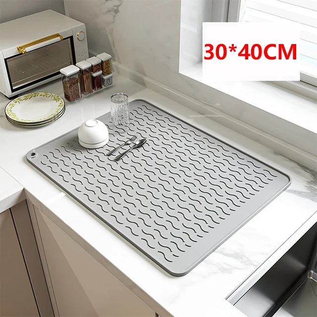 Dish Drying Mat Counter Silicone Drain Pad Heat-Resistant