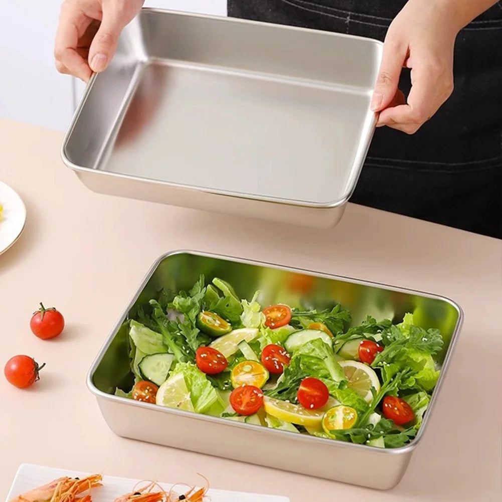 Stainless Steel Square Plate Thickened Lunch Bento Box