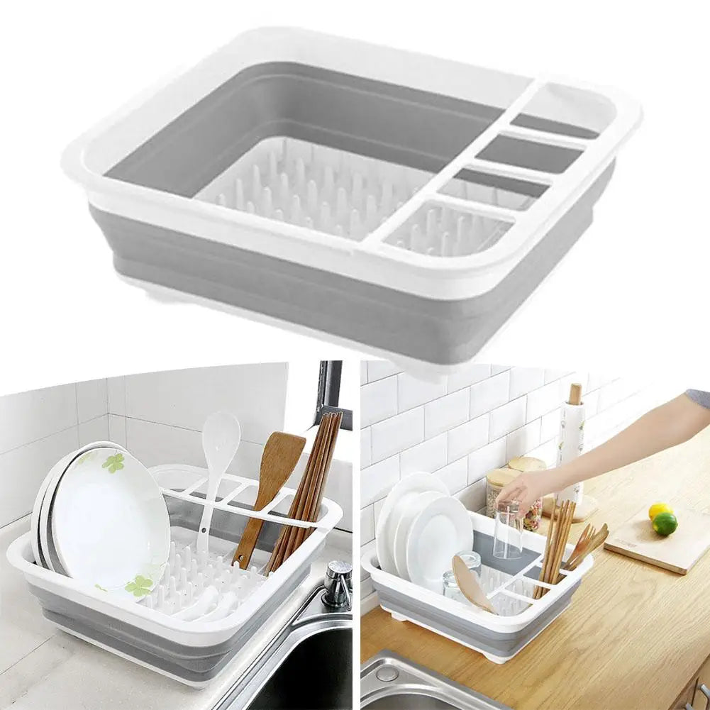 Foldable Silicone Dish Rack Sink Countertop Drainer Basket