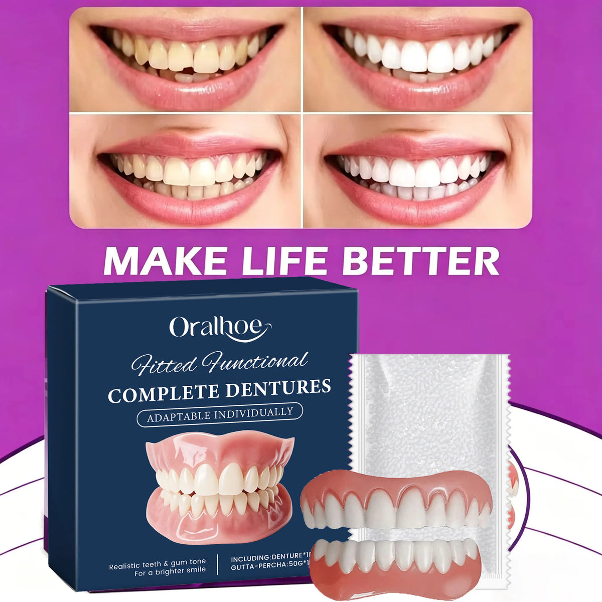 Adult Full Silicone Fake Teeth Upper & Lower