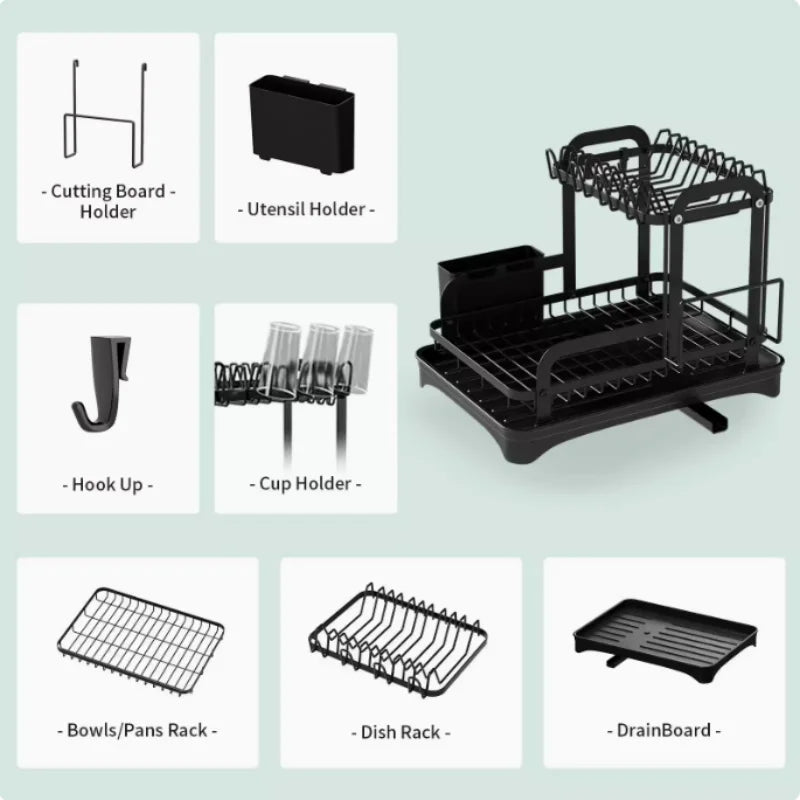Tier Dish Drying Rack Drainboard Space Saving Countertop