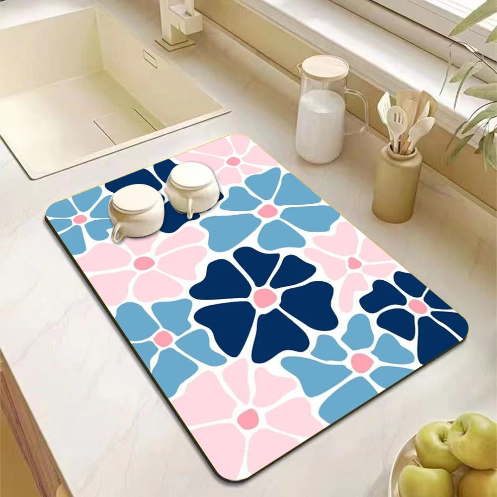 Abstract Floral Art Absorbent Drain Pad Mats Dish