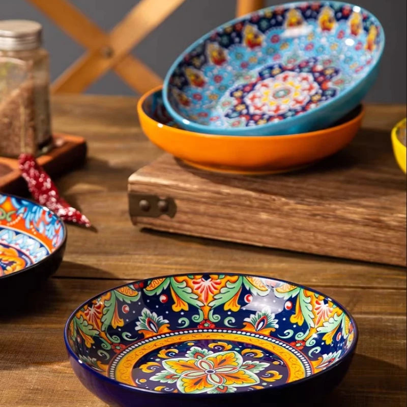 Bohemian Deep Ceramic Plate Dinnerware High-Quality Appearance