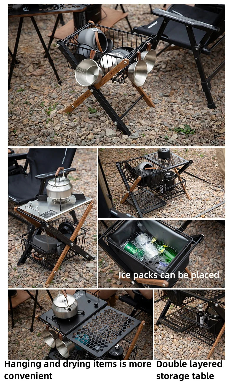 Lightweight Outdoor Camping Storage Shelf Folding Rack Double
