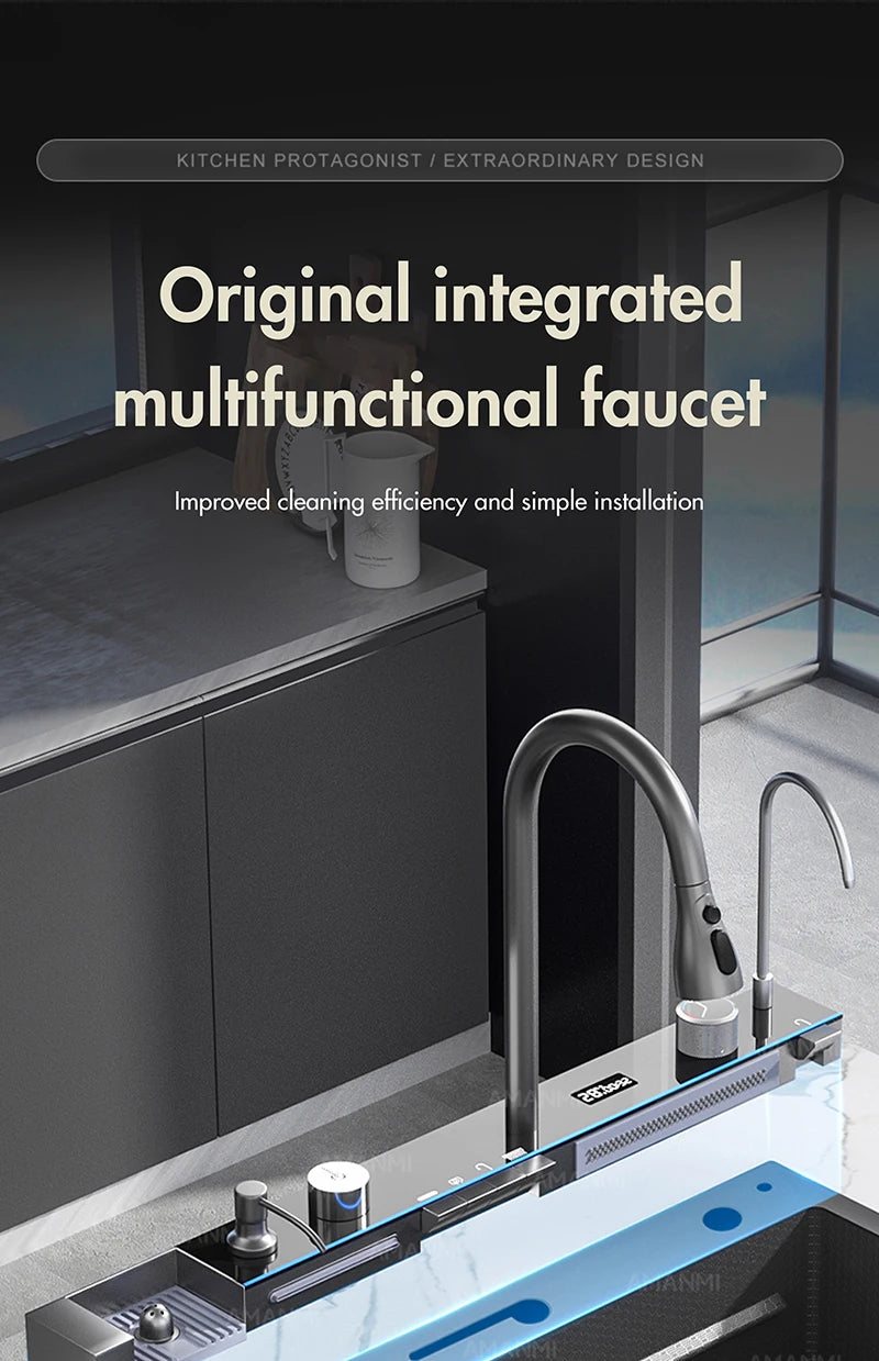 304 Stainless Steel Waterfall Sink Large Slot Integrated