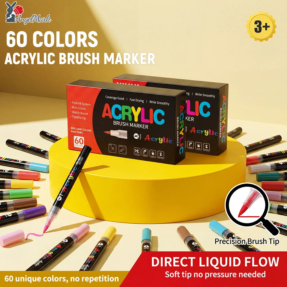 12-168 Colors Acrylic Paint Pen Marker Brush Tip