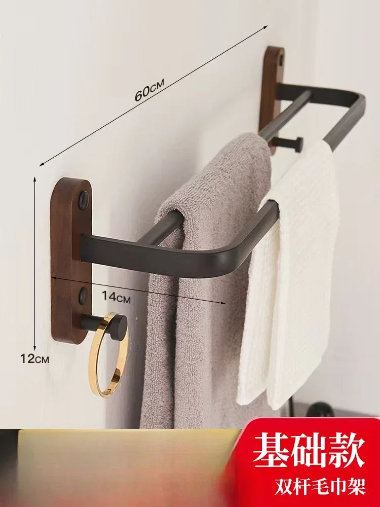 Walnut Wood Black Bathroom Hardware Bathroom Towel Rack