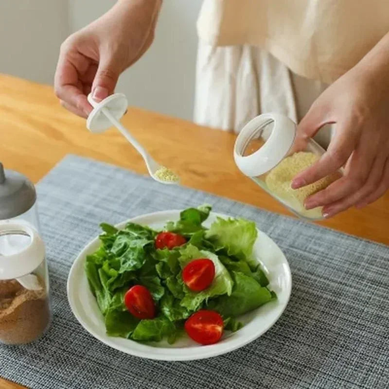 Round Spice Jar Lid Spoon Seasoning Bottle Condiment