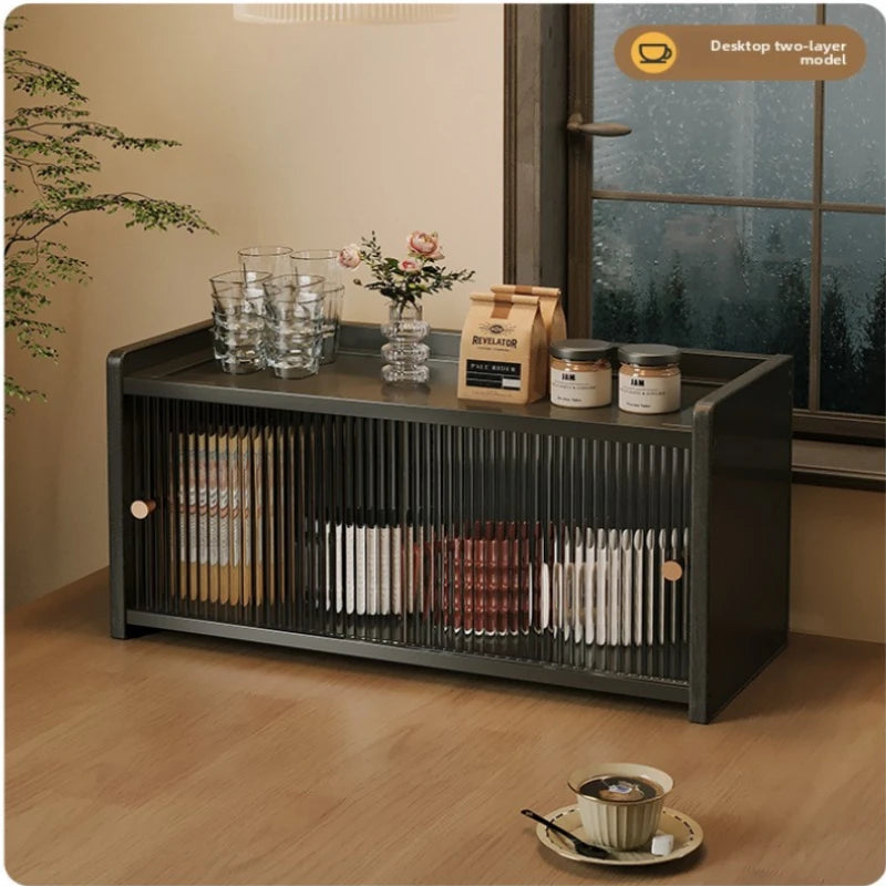 Desktop 2-Tier Countertop Storage Organizer Box Dustproof Fluted