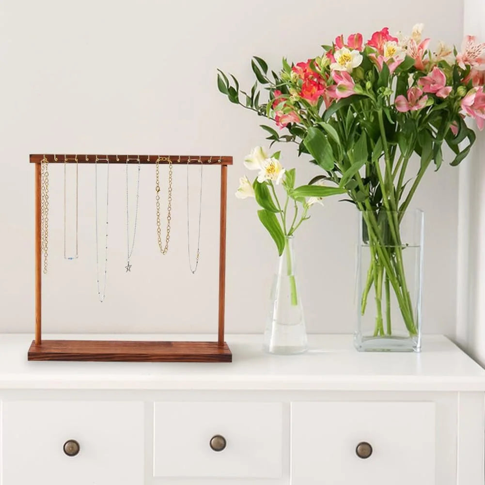 Jewelry Organizer Display Stand Wood Necklace Hanging Countertop