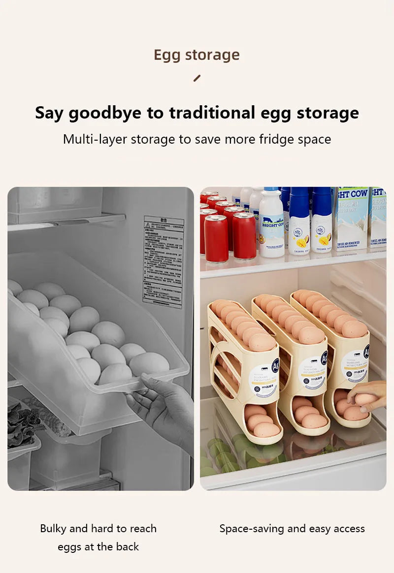 3-Tier Refrigerator Egg Storage Box Side Door Storage