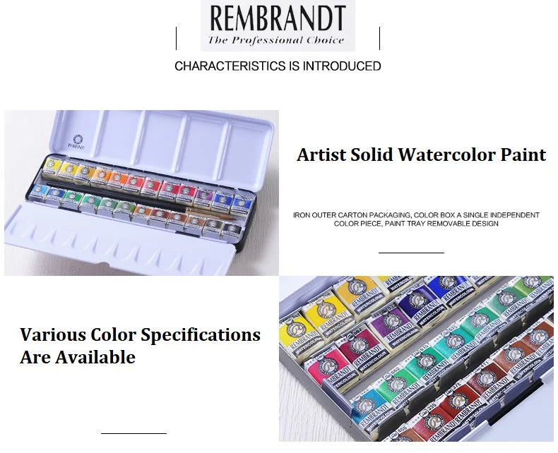 Rembrandt Artist Solid Watercolor Paint 48/36/24/12 Color Half