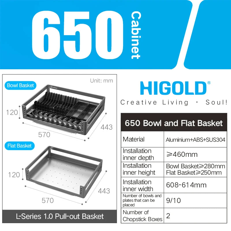 Higold 500mm Cabinet Pull Basket Double Drawer Dish