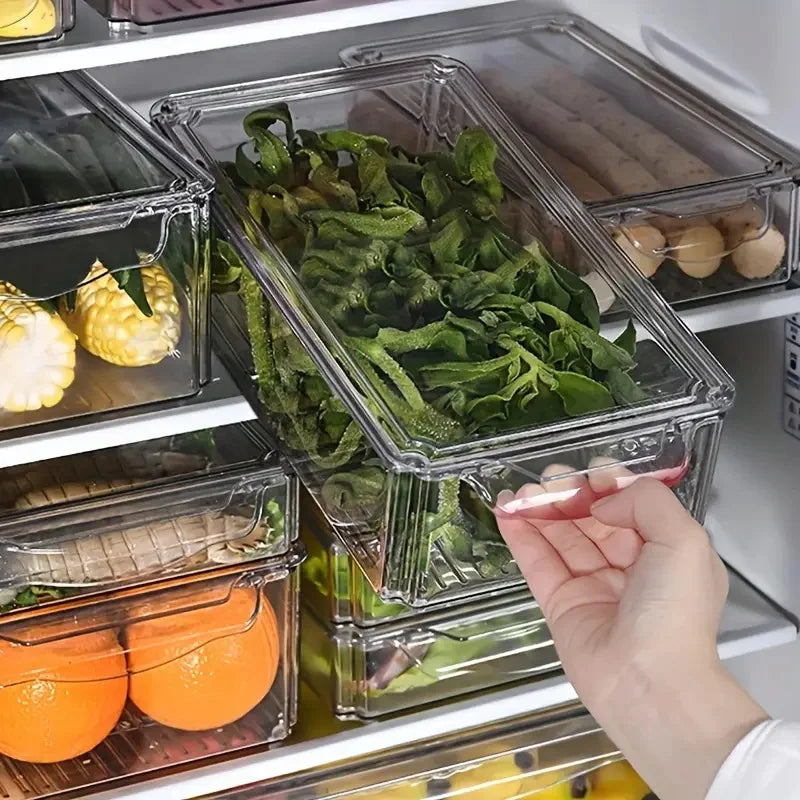 Fridge Organizer Stackable Refrigerator Organizer Bins Lids Clear