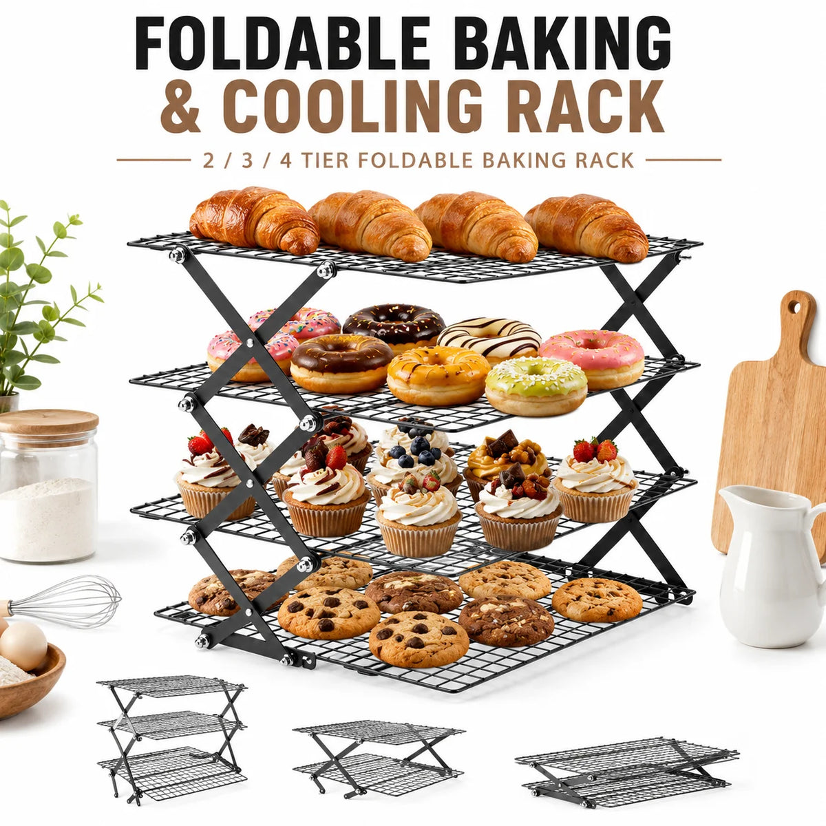 Foldable 2/3/4 Tier Cooling Rack Baking Space Saving