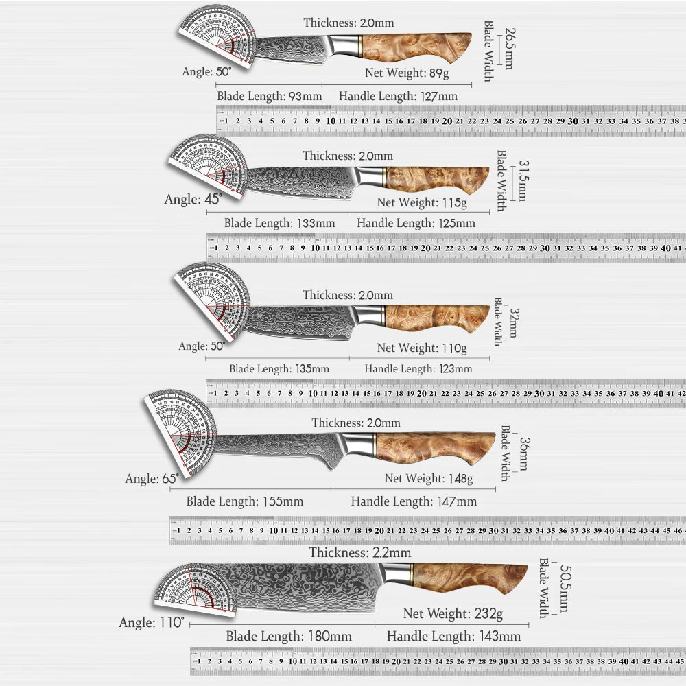 Hezhen Knife 1-7pc Damascus Steel Knives Chef Knife