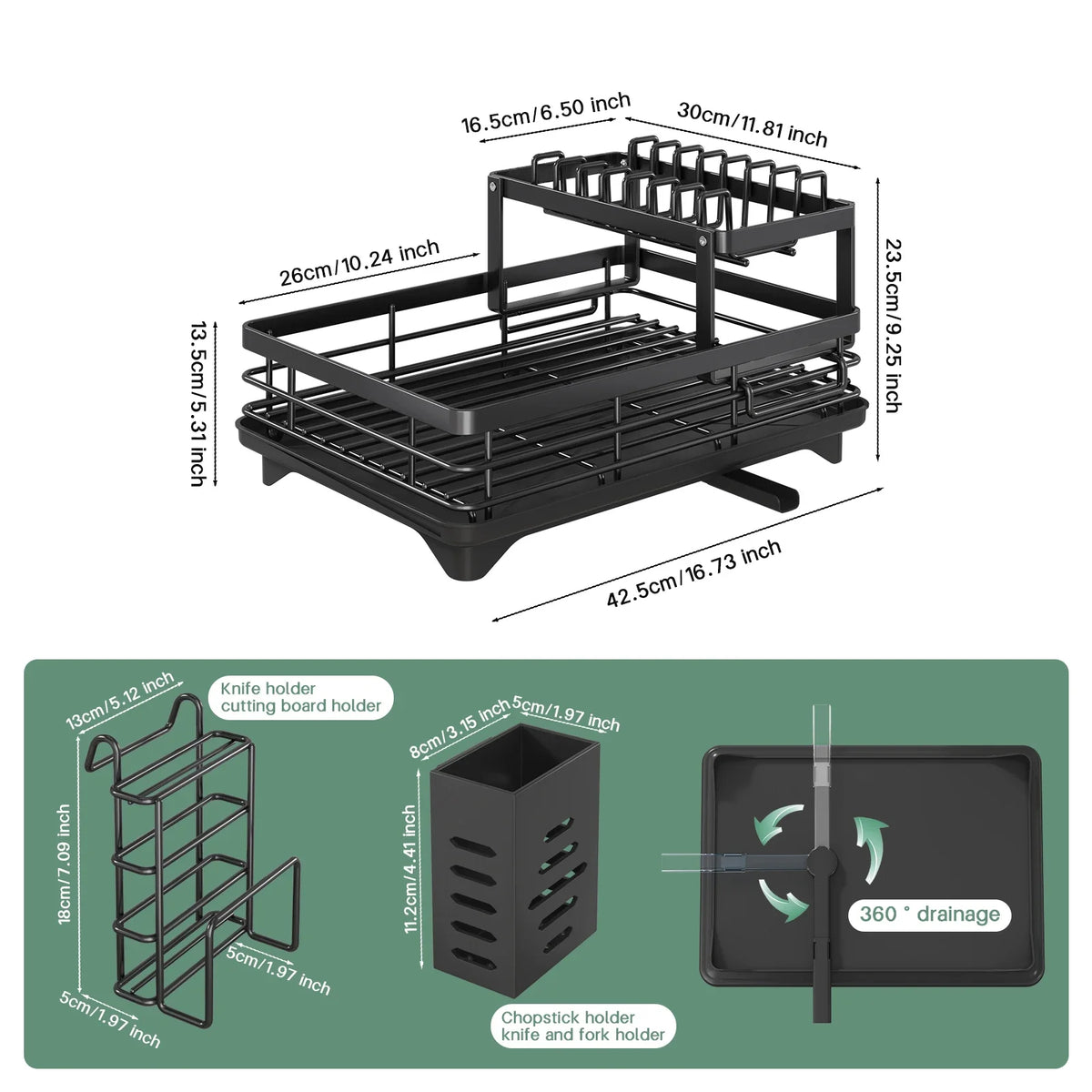 2-Layer Dish Drain Rack Is Suitable Countertop Metal
