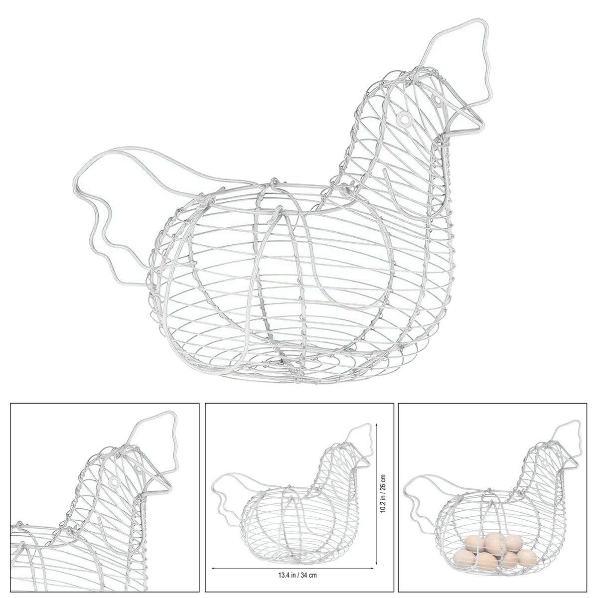 White Iron Art Eggs Storage Basket Chicken Shaped