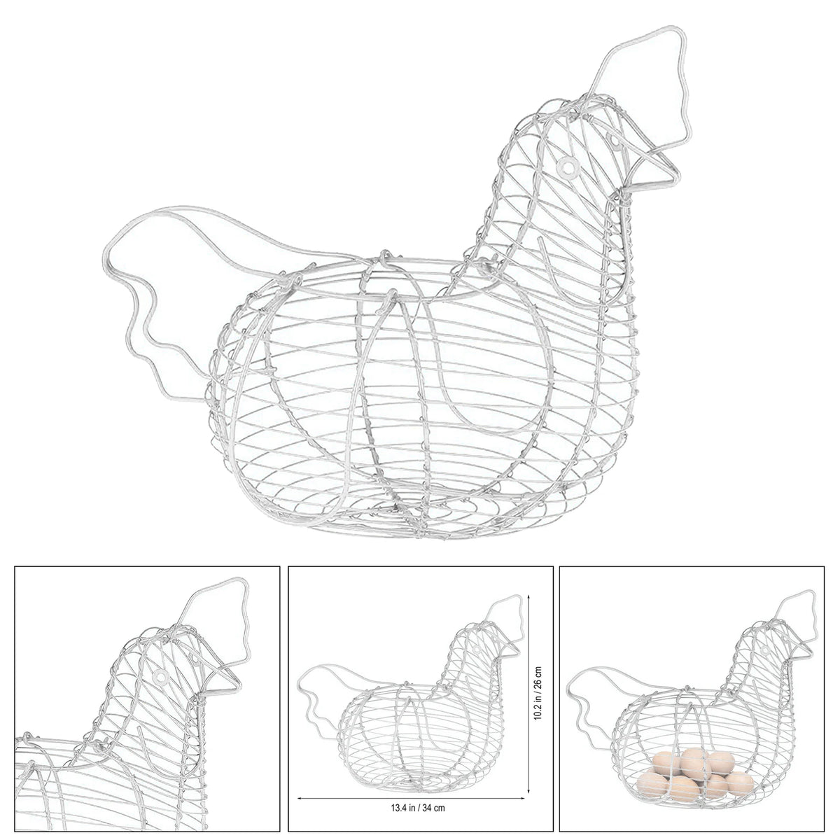 White Iron Art Eggs Storage Basket Chicken Shaped