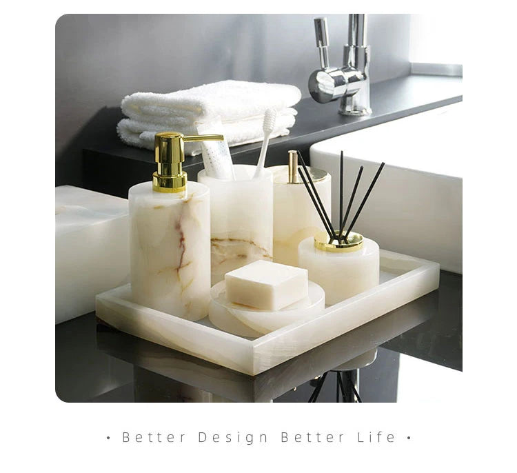 White Onyx Natural Marble Bathroom Luxury Soap Dispenser