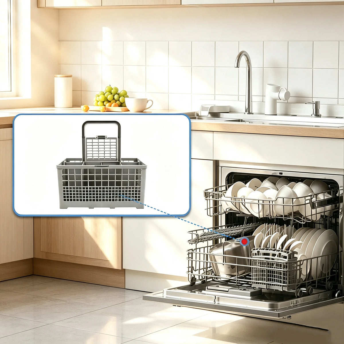 Dishwasher Cutlery Basket Handle Utensil Storage Organizer